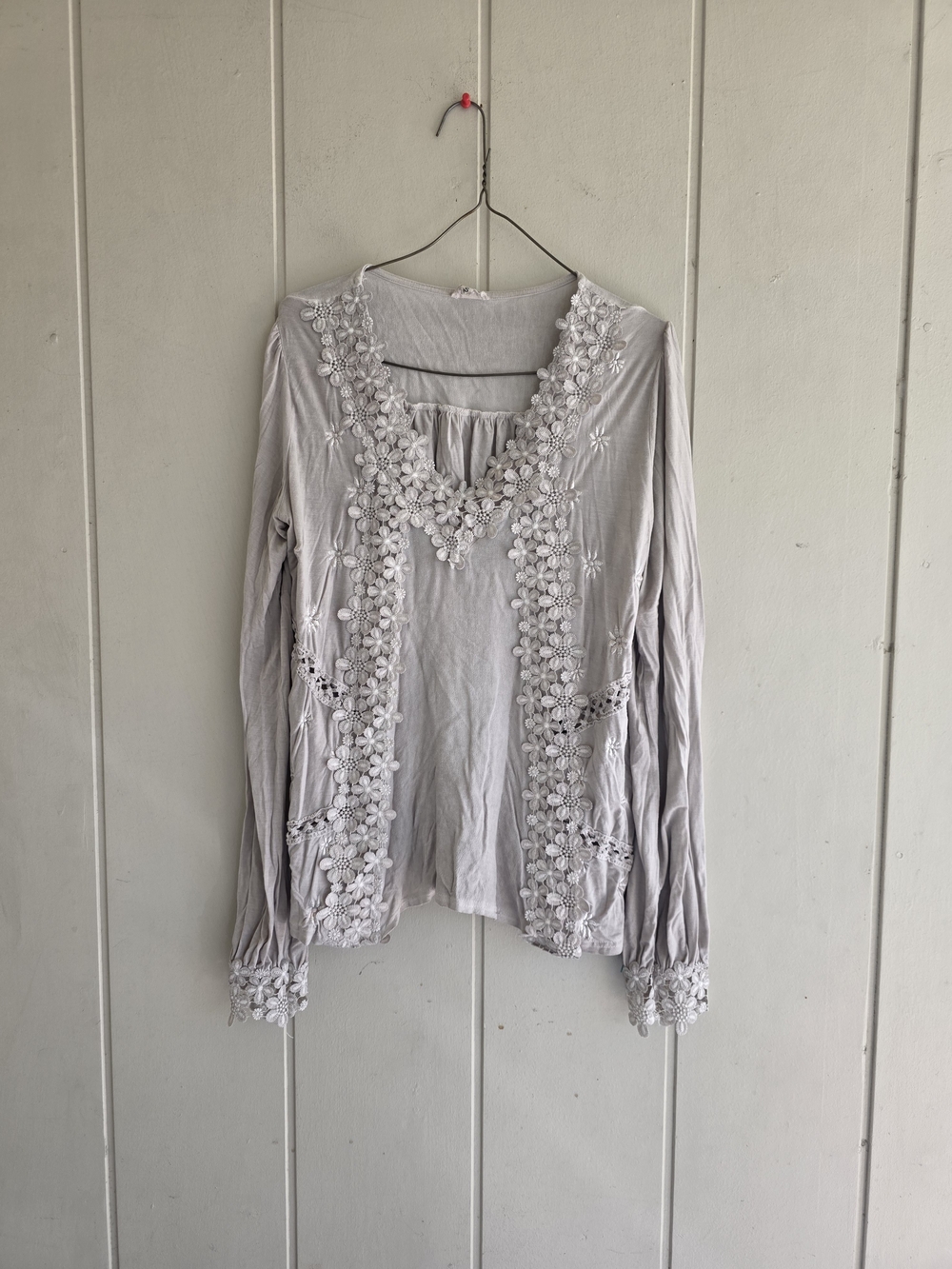 POL Embroidered Floral Lace Applique Blouse Shirt Small Bohimian Cottagecore